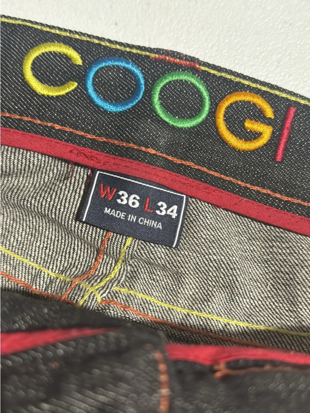 COOGI Black Denim Jeans with Multicolor Embroidered Logo